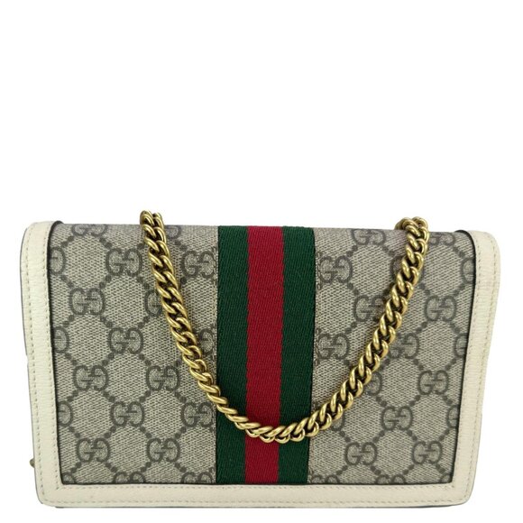 Gucci Web Queen Margaret Mini GG Supreme Canvas Chain Wallet Beige - Picture 4 of 12